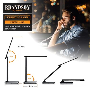 Настільна лампа Brandson LED з димером, 3 кольори світла, 5 рівнів яскравості, USB зарядка, шкіряний дизайн, захист для очей, денне світло