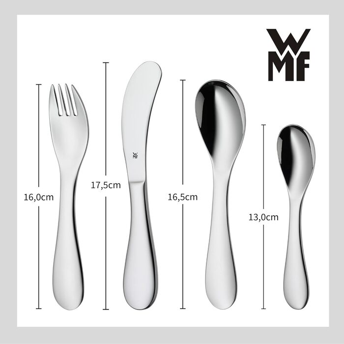 Дитячий столовий прилад WMF Kinderbesteck з гравіюванням імені - персоналізований столовий прилад - індивідуальний хрещення подарунок - для хлопчика/дівчинки - набір з 4 предметів (Knuddel)