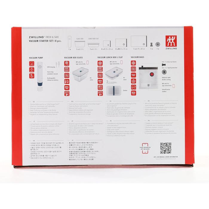 Вакуумний стартовий набір ZWILLING Fresh & Save, 8 предметів, скло, помпа, контейнери та пакети, колекція La Mer