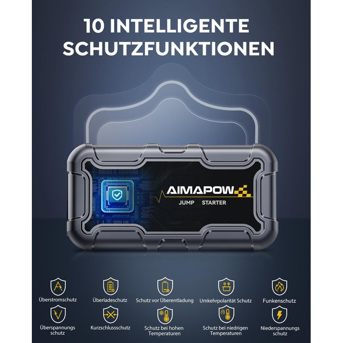 Powerbank з компресором та пусковим пристроєм AIMAPOW для автомобіля: 27000mAh, 160PSI, 6000A, LED-ліхтар, сумісний з бензиновими та дизельними двигунами (до 12.0L)