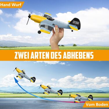 Літак на радіокеруванні HAWK'S WORK P-51D Mustang 2.4GHz, 6-осьовий гіростабілізатор, готовий до польоту, для дітей та початківців (сірий)