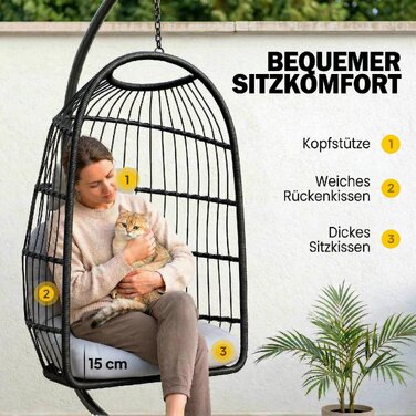 Підвісне крісло-гойдалка з рамою, складане, з поліротанга; підвісний кошик з подушкою, ременем безпеки та підголівником, регулювання по висоті