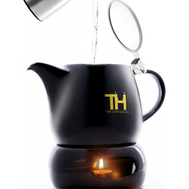 Чайник Thiru Design з підігрівачем, подвійні стінки, порцеляна 1,2 л, ручна робота, знімне сито, модель 2023