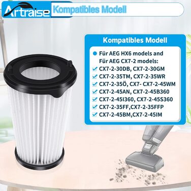 Фільтри Artraise CX7 для пилососів AEG, 8 шт, змінні фільтри для моделей CX7-2, QX8 Animal Ergorapido, аксесуари для акумуляторних пилососів