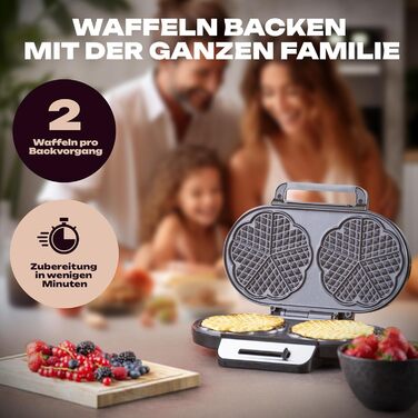 Вафельниця Clatronic WA 3745, 1200 Вт, антипригарне покриття, регульоване підсмаження, серцева форма, 2 вафлі за раз