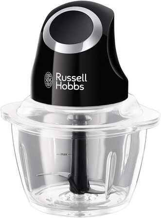 Подрібнювач овочів та фруктів Russell Hobbs Zerkleinerer Mini електричний (500 мл, чорний). Подрібнювач для м'яса, мультиподрібнювач з скляною ємністю та кришкою для зберігання