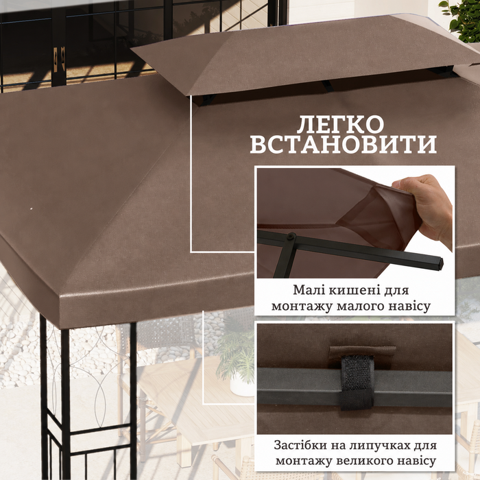 Тент для садового павільйону 3x4 м, поліестер, колір кава