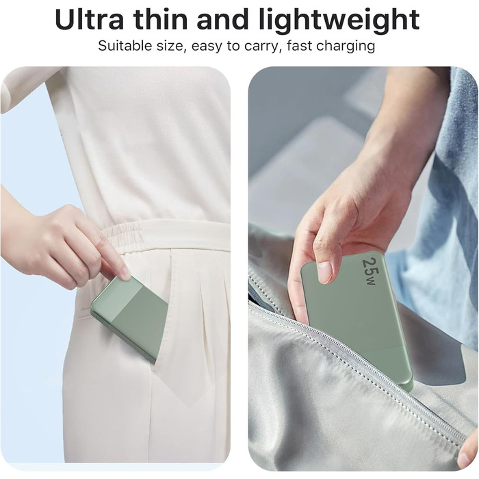 Power Bank NOBIS 10000mAh з цифровою індикацією, USB-C, швидка зарядка PD QC, 25W, зелений