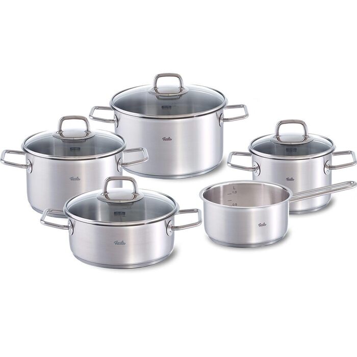 Набір каструль Fissler Viseo з нержавіючої сталі, 5 предметів, для індукційних та всіх типів плит, зі скляними кришками