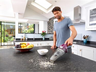 Акумуляторний ручний пилосос BLACK+DECKER Dustbuster 3.6В, безмішковий, бездротовий, широка насадка, знімний контейнер, зарядна станція з кріпленням на стіну, колір баклажан