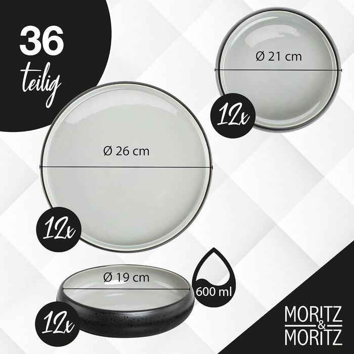 Набір посуду Moritz & Moritz SOLID UNI на 6 осіб, 18 предметів, сірий — сучасний сервіз із каменю, підходить для мікрохвильової печі та посудомийної машини