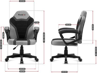 Дитяче ігрове крісло Huzaro Ranger 1.0, сіре, ергономічне, з підлокітниками, регулюванням висоти, сітка, гумові колеса, для геймерів та навчання