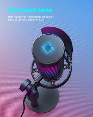 Ігровий мікрофон COCONISE RGB для ПК, стримінгу, подкастів, PS4, PS5, Mac. USB мікрофон з регулюванням гучності та 3.5 мм роз'ємом.