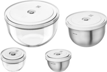 Набір вакуумних контейнерів ZWILLING Fresh & Save зі скла та нержавіючої сталі, 6 предметів (S-12см, M-18см, L-24см), сірий