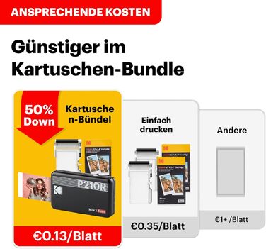 KODAK P210 Mini 2 Retro: Портативний кольоровий фотопринтер, сумісний зі смартфонами (iOS & Android), Bluetooth, 54x86 мм, технологія 4Pass, ламінування, 38 аркушів, білий 54 x 86 мм
