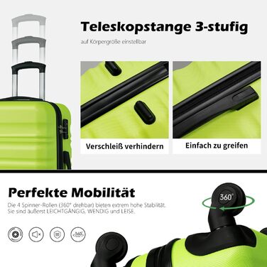 Валіза COOLIFE із жорстким корпусом, середня, чорна, з TSA-замком та 4 колесами