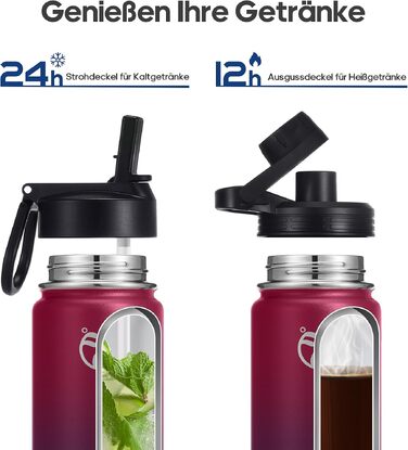 Термобутилка HydroPal 1200 мл з нержавіючої сталі, BPA-free, ізоляційна пляшка для спорту та подорожей з трубою та двома кришками, червоно-чорна
