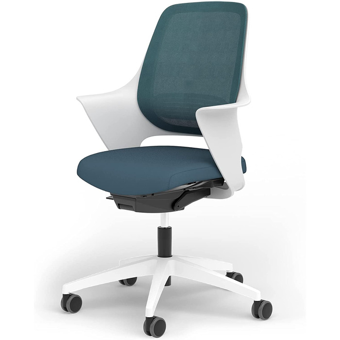 Ергономічне крісло Ergotopia WellBack, Made in Germany, з підтримкою попереку та синхромеханікою для офісу та дому. Рама: білий, оббивка: сірий (Рама: білий - оббивка: блакитний)