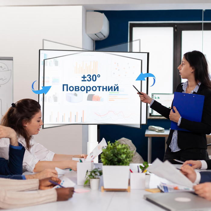 Підлогова стійка для телевізора FITUEYES на колесах з дерев'яною полицею, регульована висота і кут, для телевізорів 32–70 дюймів, до 40 кг, VESA 400x600