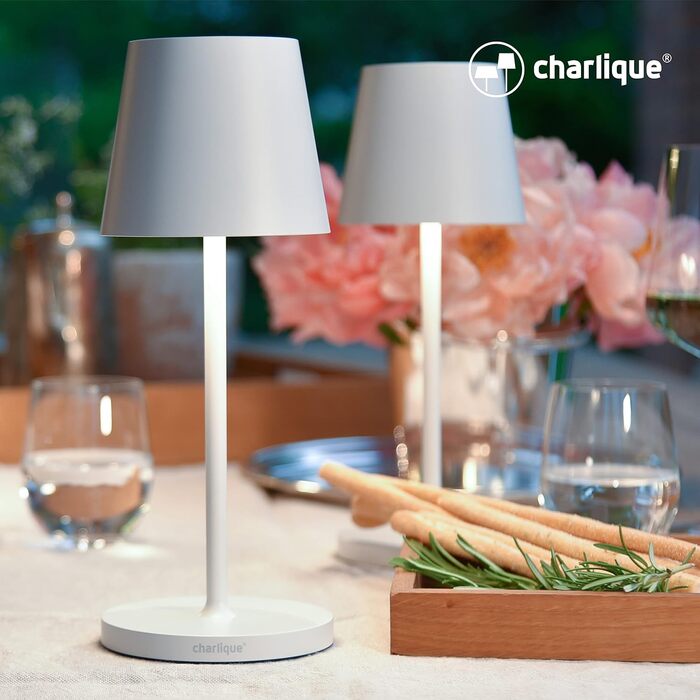 Настільна LED лампа Charlique, акумуляторна, біла, 28 см, подвійний набір, бездротова, з USB зарядкою, тепле світло, для дому та вулиці