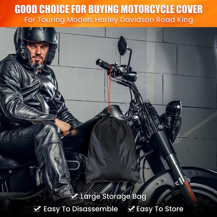 Моточохол водонепроникний 420D преміум для Harley Davidson Touring, захист від УФ, дощу та пилу, Deluxe, з бічними кофрами 274x111x142 см, чорний