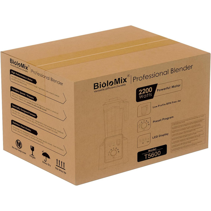 Потужний блендер BioloMix 2200 Вт з функцією самоочищення, стаціонарний міксер із 2-літровою без BPA чашею, смузі-мейкер T5600
