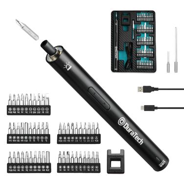 Набір електричних викруток DURATECH з 50 бітами, 3.6V з LED підсвіткою для ремонту годинників, ноутбуків, окулярів та DIY
