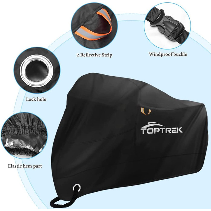 Водонепроникний чохол для мотоцикла XXL Toptrek, зимовий, з отвором для замка, для Harley-Davidson, Honda, Suzuki, Kawasaki, 245x105x125 см