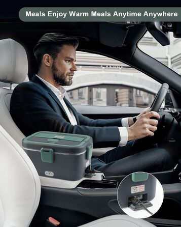 Електричний ланч-бокс підігрівач для їжі AUTOPkio 1.8л 80Вт (12В/24В/220В) з сумкою та набором приборів, сірий/зелений