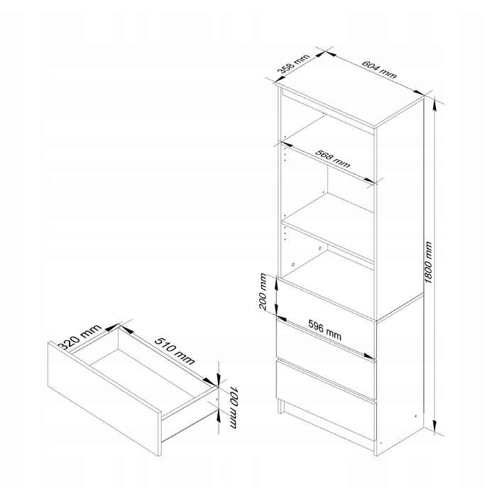Стелаж Akord 60 x 180 x 35 см, дуб сонома