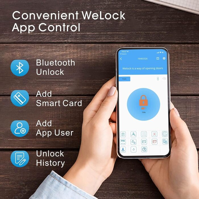 Електронний дверний замок WELOCK Touch41 з відбитком пальця, RFID-карткою та керуванням через додаток для вхідних дверей, регульована довжина 50-100 мм