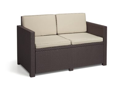 Садовий диван Allibert Victoria 2-місний ротанг коричневий з подушками 129x63x77 см