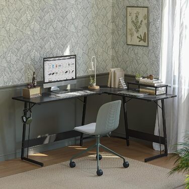 Ігровий стіл CubiCubi L-подібний 150x120 см, кутовий комп'ютерний стіл з підставкою для монітора, для геймерів, простий монтаж, чорний