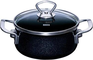 Riess Сімейний набір посуду 5 предметів NOUVELLE BLACK MAGIC EXTRA STARK: каструлі з кришками 16 і 20 см, сотейники з кришками 16 і 20 см, ковшик 12 см, емальований, чорний