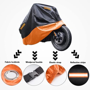 Мотоциклетний чохол водонепроникний 210D Oxford для Harley-Davidson, Honda, Suzuki, Kawasaki, Yamaha, антипиловий, захист від подряпин, для вулиці, 2XL (245×105×125 см), помаранчевий