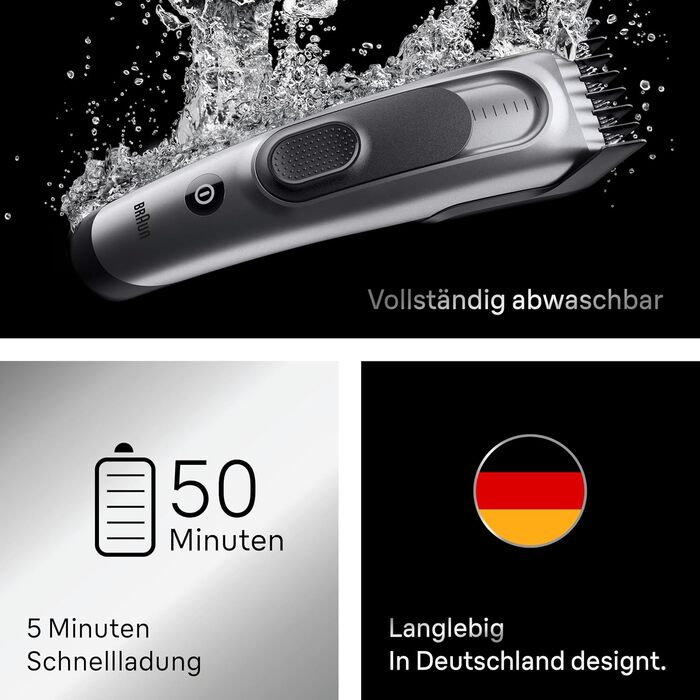 Машинка для стрижки Braun Series 7 HC7590: професійна, акумуляторна, 17 насадок, миюча, сіра