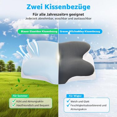 Подушка ортопедична з піни Memory Foam BRO для сну на боці, спині та животі, 60x40x13 см з 2 наволочками