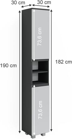 Пенал для ванної Vicco J-Shape, білий/антрацит, 30x190 см