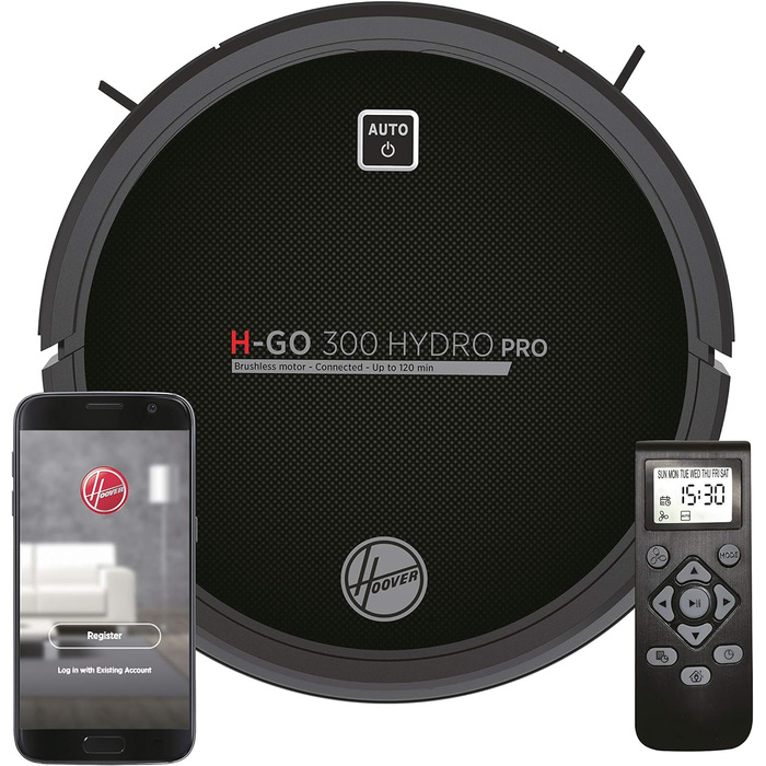 Робот-пилосос Hoover Hydro Pro з Wi-Fi, 120 хв автономності, сумісний з iOS та Android, дистанційне керування, антиударний, захист від падінь