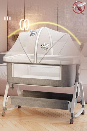 Дитяче ліжко-гойдалка GLOKID 3 в 1 з колесами, регулювання висоти та нахилу матрацу, сірий колір