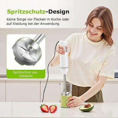 Блендер-подрібнювач Bonsenkitchen 2-в-1, 1000 Вт, нержавіюча сталь, 2 швидкості, з мірним стаканом 700 мл для дитячого харчування, супів, смузі та пюре
