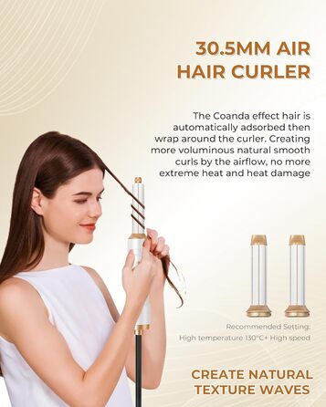 UKLISS Airstyler 5-в-1: Фен-щітка для волосся з насадкою для завивки, іонізація, золотий колір