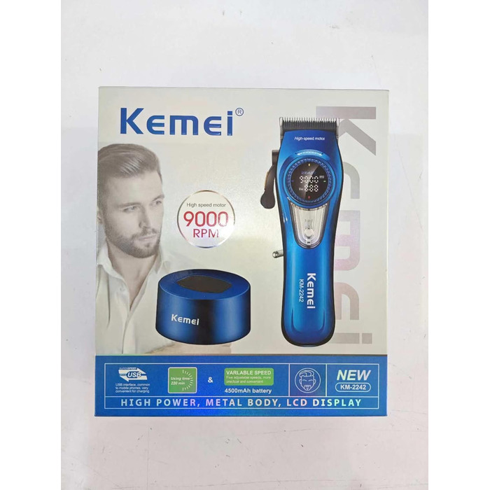 KEMEI 2242 Професійна машинка для стрижки волосся для чоловіків, електрична бездротова, з DLC лезами, турбо-мотор 5000-9000 об/хв, USB зарядка