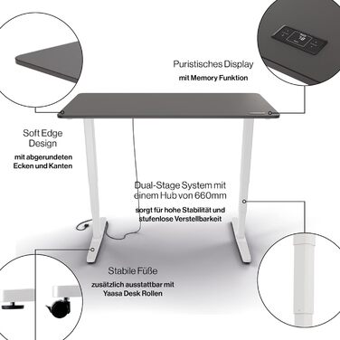 Електричний регульований стіл Yaasa Desk Pro 140x80 см, темно-сірий/чорний, 9 режимів пам'яті, індикатор висоти, датчик зіткнення, навантаження 120 кг