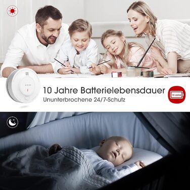 X-Sense Димний пожежний сповіщувач: 10 років роботи від батареї, фотоелектричний сенсор, сертифікат EN14604, SD2J0AX, набір 10 шт. Білий