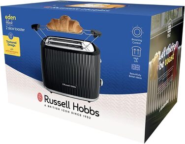 Тостер Russell Hobbs Eden на 2 тости, чорний - 6 режимів, підйом, розморожування, підігрів, лоток для крихт, тримач для булочок 27372-56