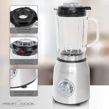 Потужний блендер Profi Cook PC-UM 1207, 1,75 л, скляна чаша, 6-лезовий ніж, турбо-режим, універсальний, нержавійка