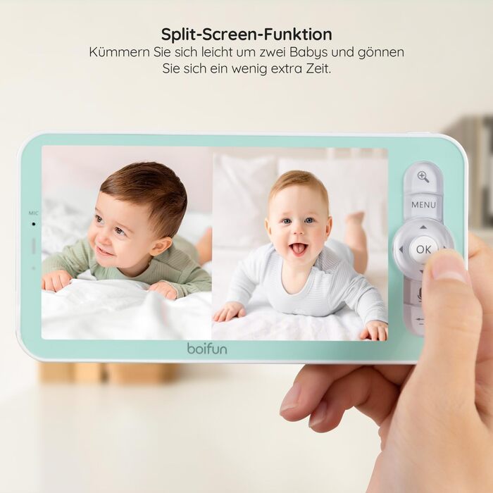 BOIFUN Додаткова камера для немовлят 6T 2K WiFi: відеоняня з нічником, датчиком руху/плачу/звуку, AI-відстеженням, датчиком температури та вологості, записом відео