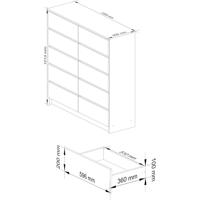 Комод AKORD K-120 з 10 шухлядами, 120x121x40 см, дуб сонома, для вітальні, спальні, офісу, сучасний дизайн