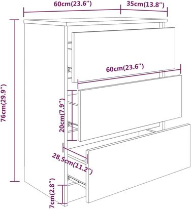 Комод vidaXL з 3 шухлядами, білий 60x35x76 см, деревостружковий, для вітальні, містка шафа для зберігання